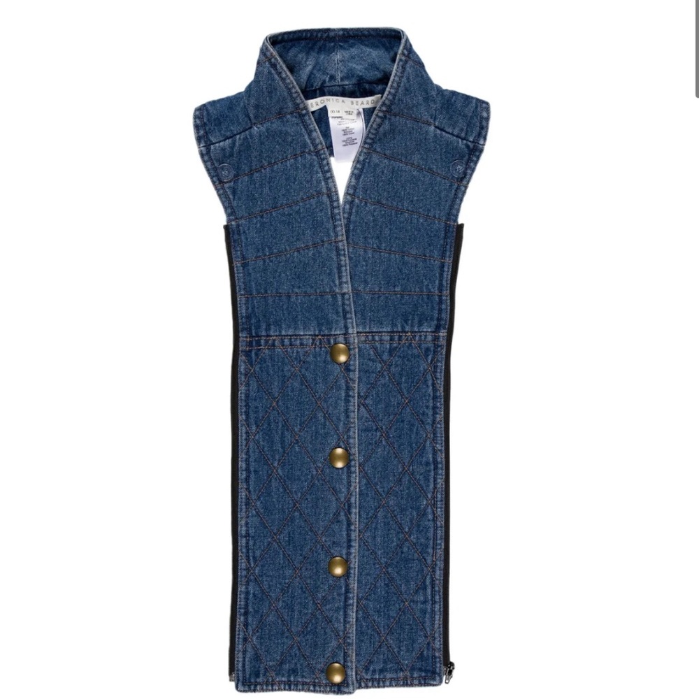 $278 Veronica Beard Donahue Denim Dickey jacket blazer vest insert gold snaps